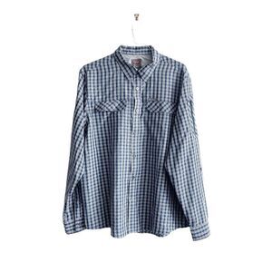 Wrangler Outdoor Mens Casual Button Down Shirt Long Sleeve Plaid Blue XL